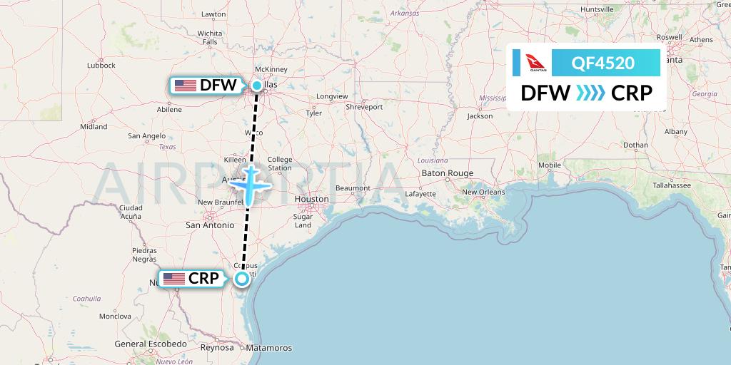 QF4520 Qantas Flight Map: Dallas to Corpus Christi