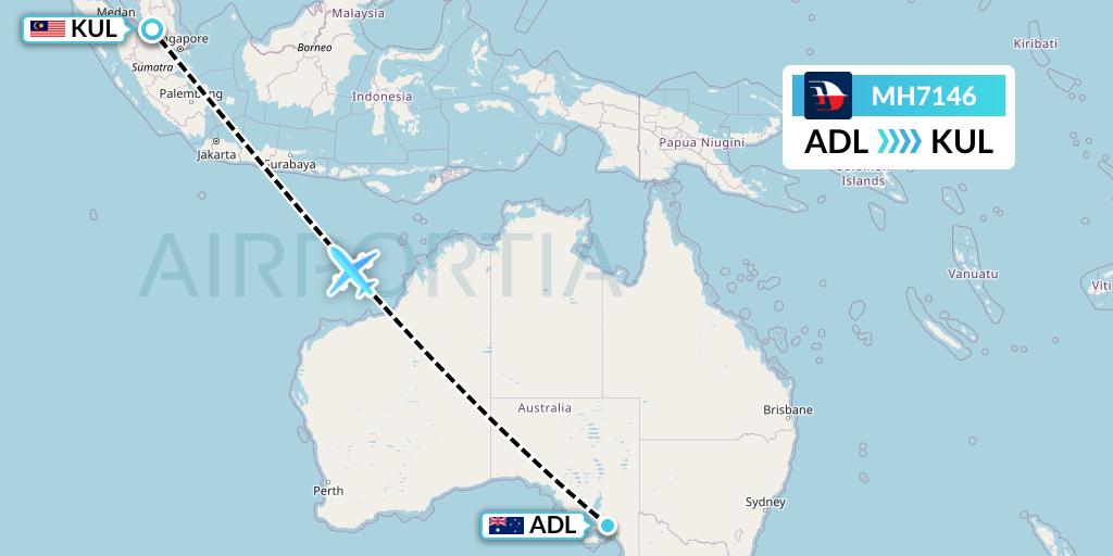 MH7146 Malaysia Airlines Flight Map: Adelaide to Kuala Lumpur