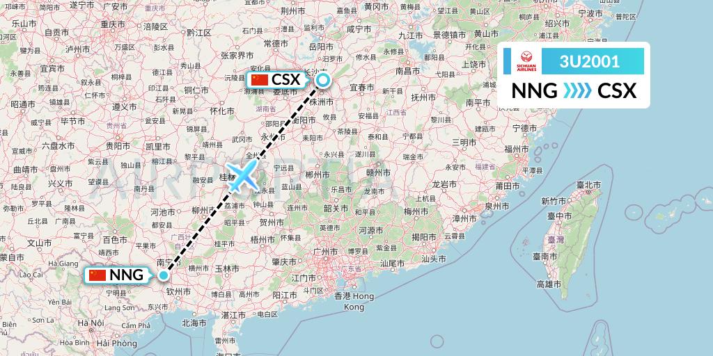 3U2001 Sichuan Airlines Flight Map: Nanning to Changsha