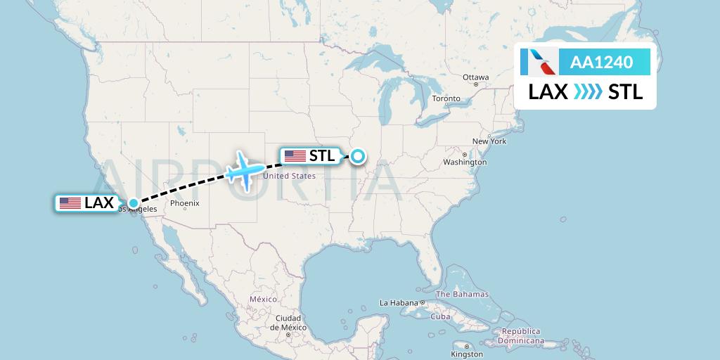 AA1240 American Airlines Flight Map: Los Angeles to St. Louis