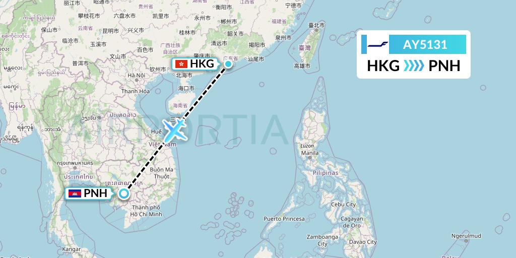 AY5131 Finnair Flight Map: Hong Kong to Phnom Penh
