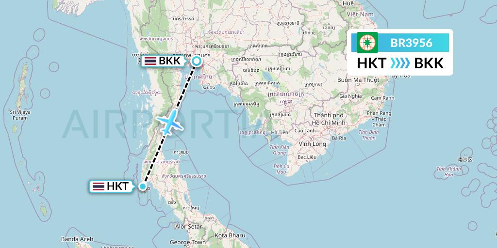 BR3956 EVA Air Flight Map: Phuket to Bangkok