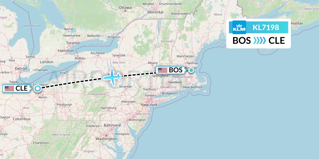 KL7198 KLM Flight Map: Boston to Cleveland