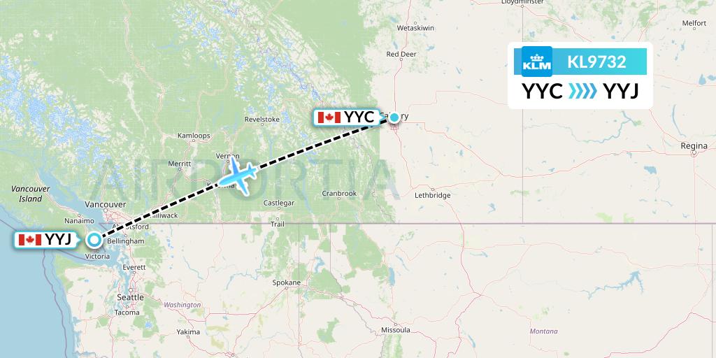 KL9732 KLM Flight Map: Calgary to Victoria
