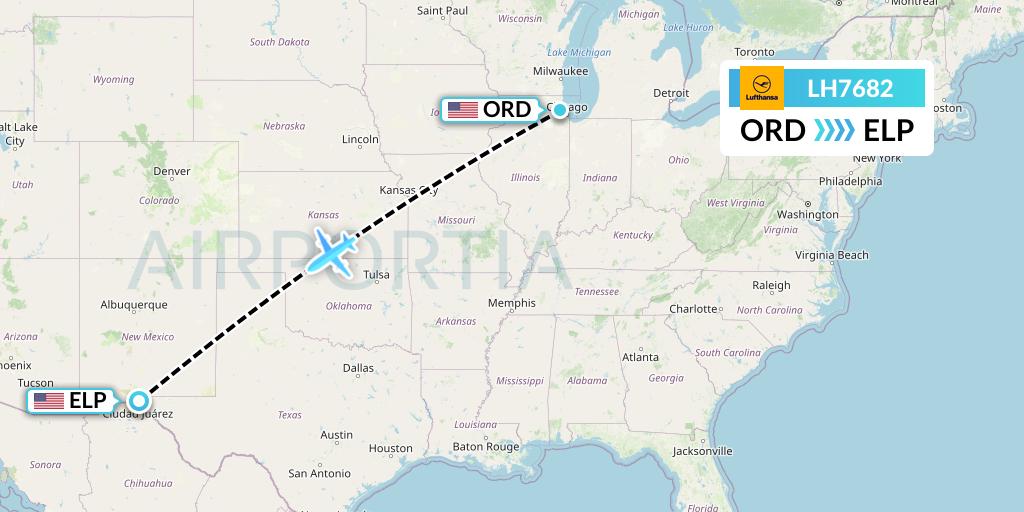 LH7682 Lufthansa Flight Map: Chicago to El Paso