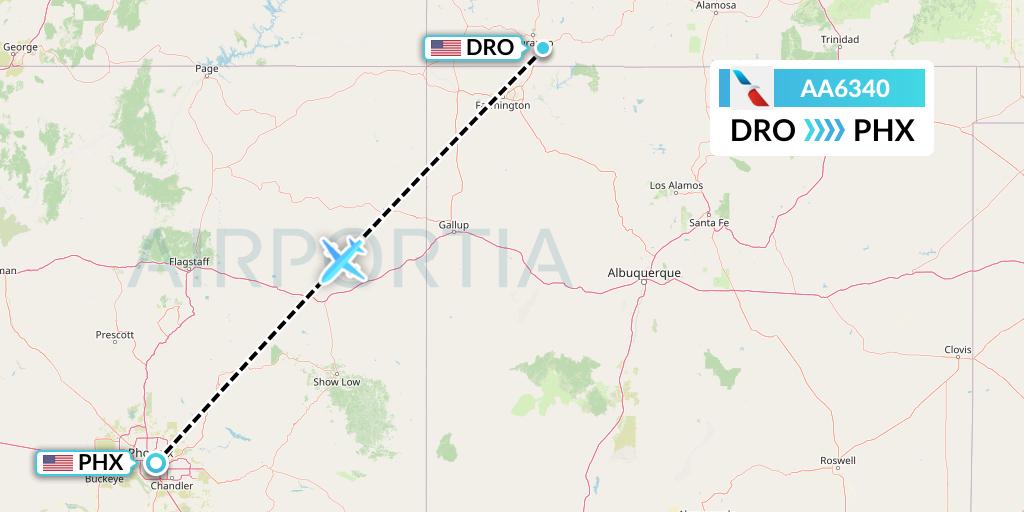 AA6340 American Airlines Flight Map: Durango to Phoenix
