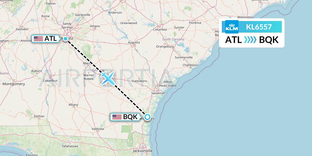 KL6557 KLM Flight Map: Atlanta to Brunswick