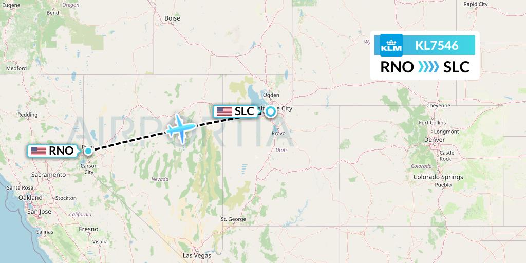 KL7546 KLM Flight Map: Reno to Salt Lake City