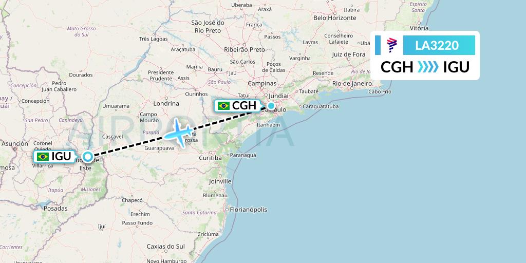 LA3220 LAN Airlines Flight Map: Sao Paulo to Foz do Iguacu