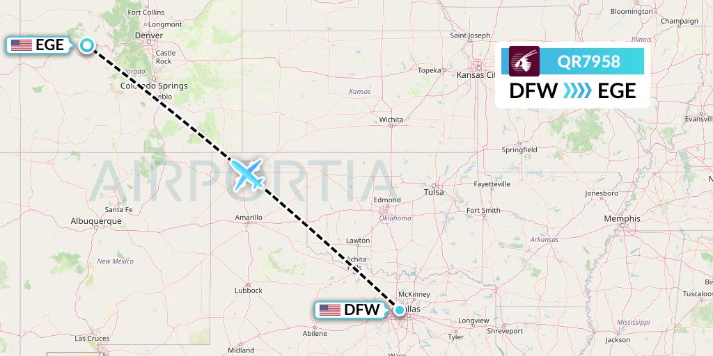 QR7958 Qatar Airways Flight Map: Dallas to Eagle