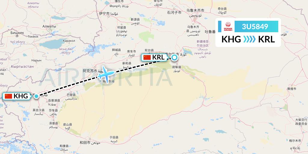 3U5849 Sichuan Airlines Flight Map: Kashgar to Korla