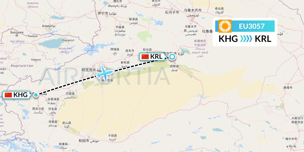 EU3057 Chengdu Airlines Flight Map: Kashgar to Korla