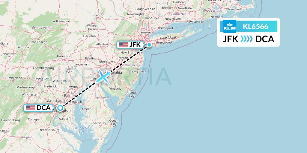 KL6566 KLM Flight Map: New York to Washington