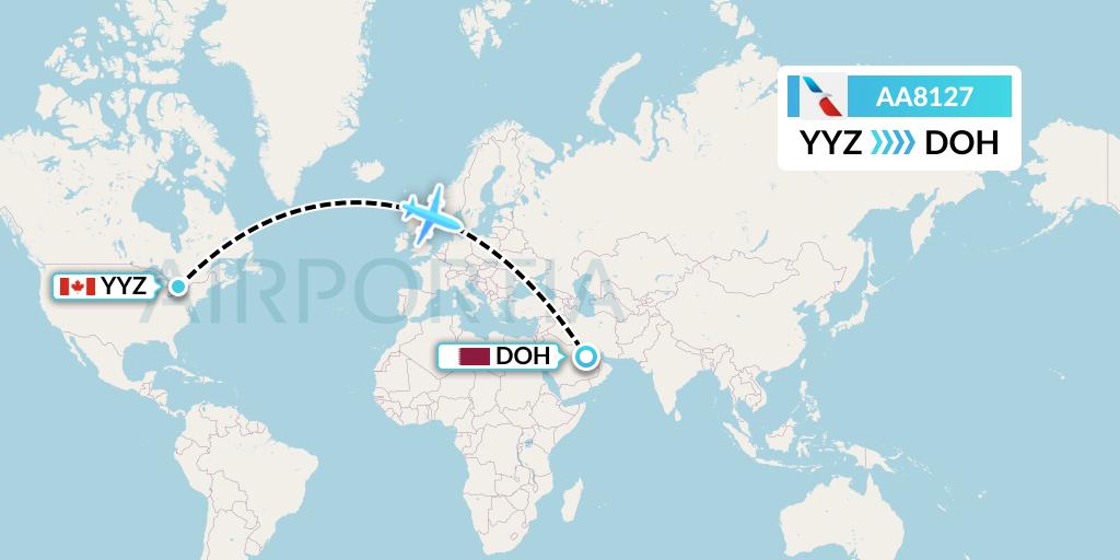 AA8127 American Airlines Flight Map: Toronto to Doha