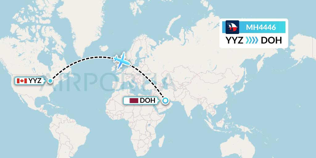 MH4446 Malaysia Airlines Flight Map: Toronto to Doha
