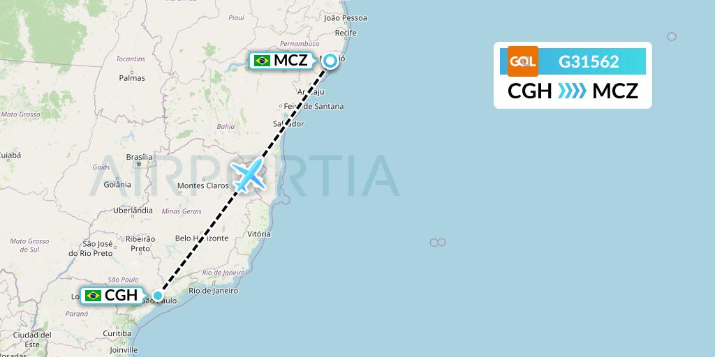 G31562 GOL Transportes Aeros Flight Map: Sao Paulo to Maceio