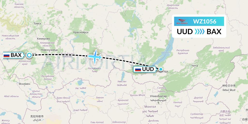 WZ1056 Red Wings Flight Map: Ulan-Ude to Barnaul