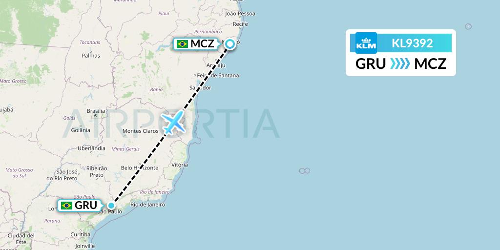 KL9392 KLM Flight Map: Sao Paulo to Maceio