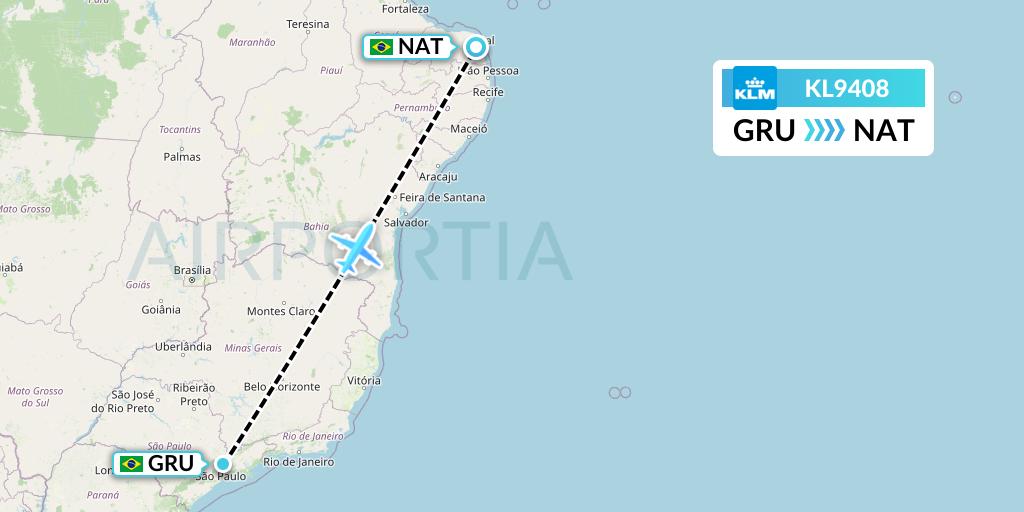 KL9408 KLM Flight Map: Sao Paulo to Natal
