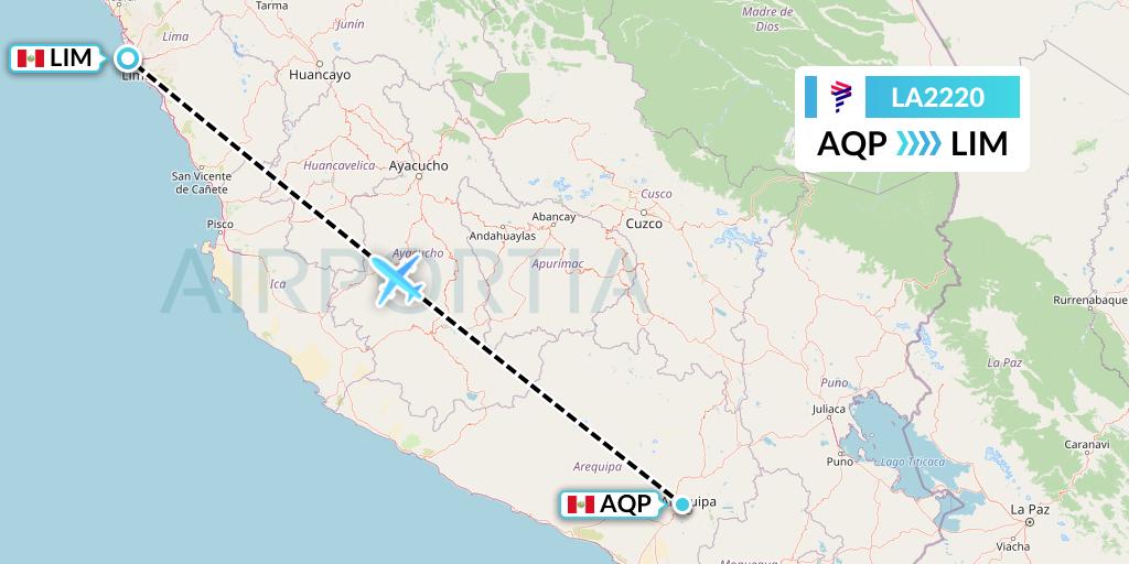 LA2220 LAN Airlines Flight Map: Arequipa to Lima