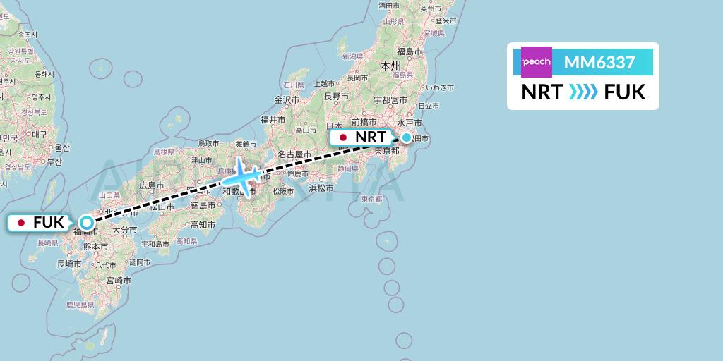 MM6337 Peach Aviation Flight Map: Tokyo to Fukuoka