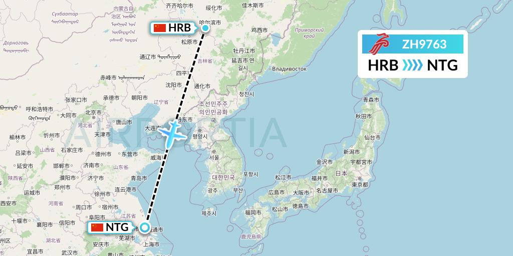 ZH9763 Shenzhen Airlines Flight Map: Harbin to Nantong