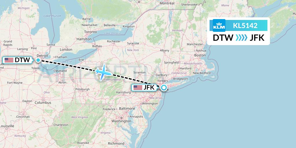 KL5142 KLM Flight Map: Detroit to New York