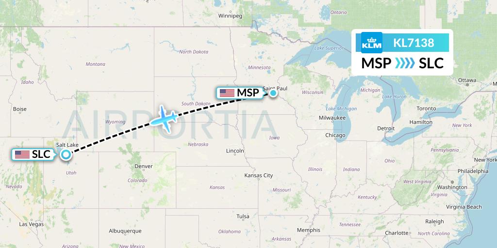 KL7138 KLM Flight Map: Minneapolis to Salt Lake City