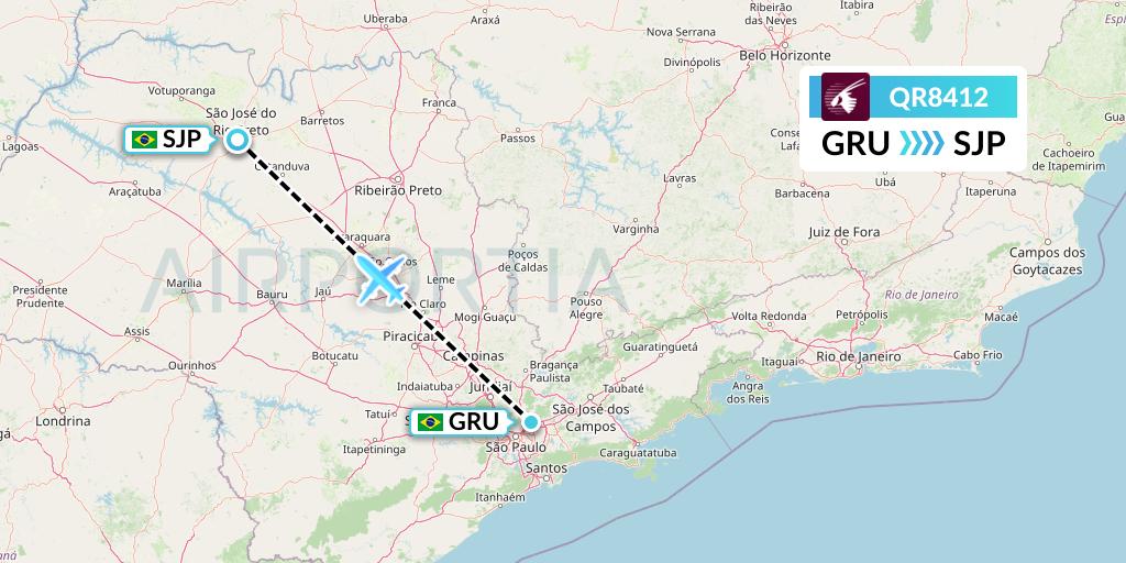 QR8412 Qatar Airways Flight Map: Sao Paulo to Sao Jose Do Rio Preto