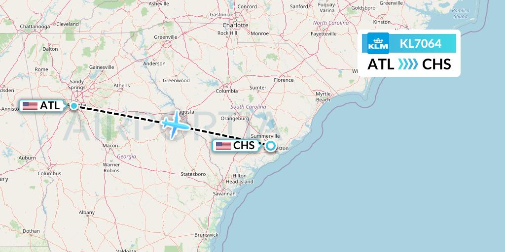 KL7064 KLM Flight Map: Atlanta to Charleston