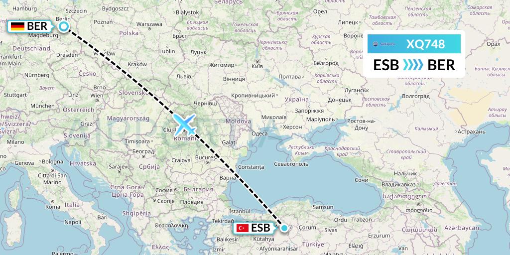 XQ748 SunExpress Flight Map: Ankara to Berlin
