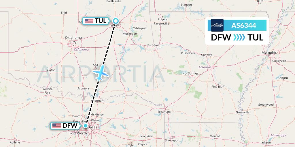 AS6344 Alaska Airlines Flight Map: Dallas to Tulsa