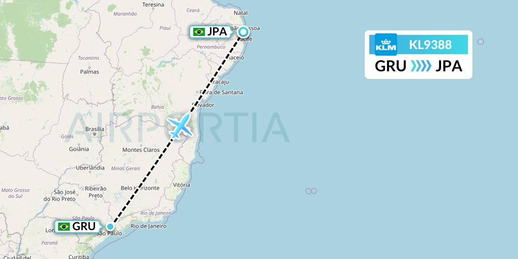 KL9388 KLM Flight Map: Sao Paulo to Joao Pessoa