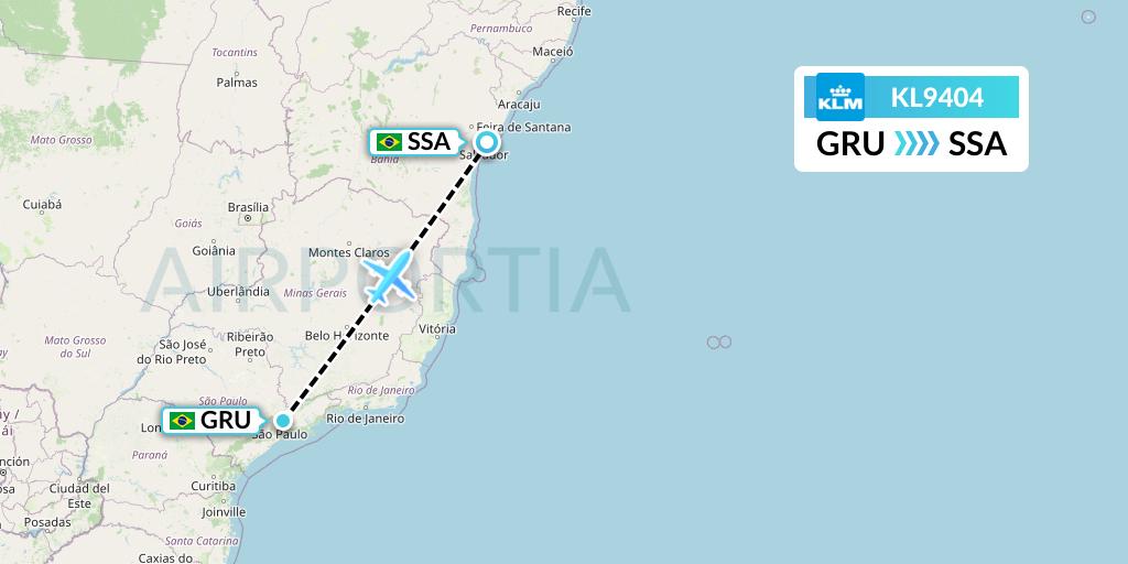 KL9404 KLM Flight Map: Sao Paulo to Salvador