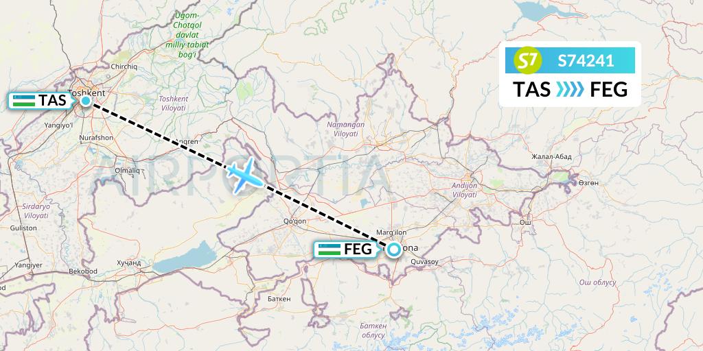 S74241 S7 Airlines Flight Map: Tashkent to Fergana