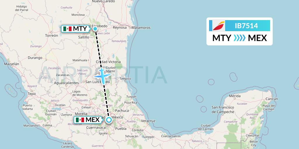 IB7514 Iberia Flight Map: Monterrey to Mexico City