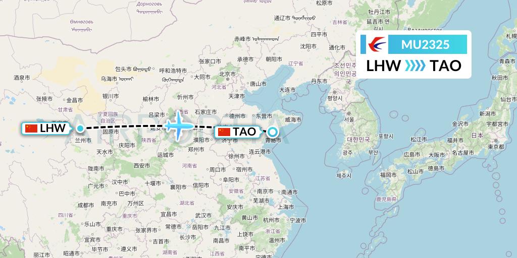 MU2325 China Eastern Airlines Flight Map: Lanzhou to Qingdao