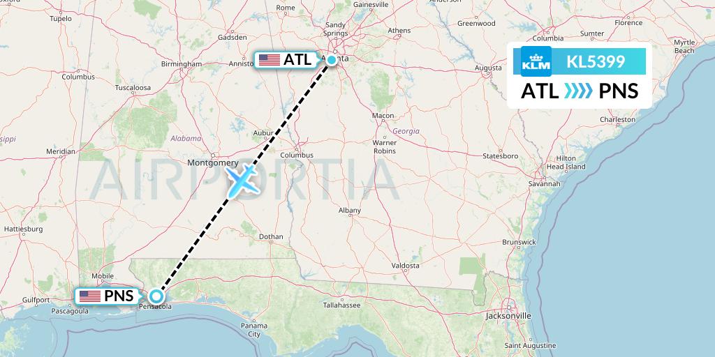 KL5399 KLM Flight Map: Atlanta to Pensacola