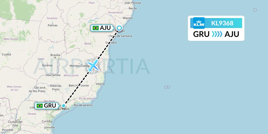 KL9368 KLM Flight Map: Sao Paulo to Aracaju