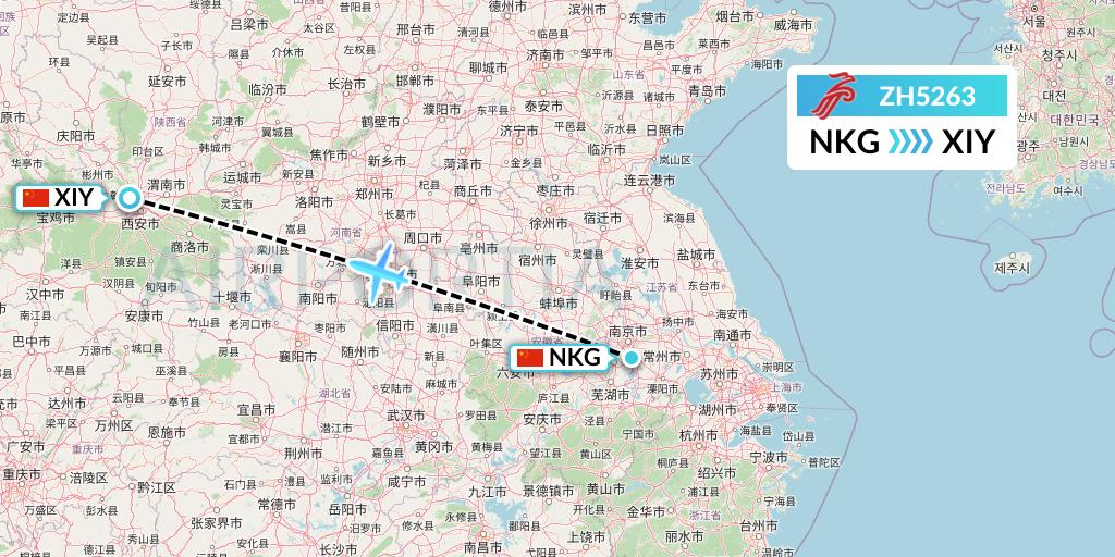 ZH5263 Shenzhen Airlines Flight Map: Nanjing to Xi'an