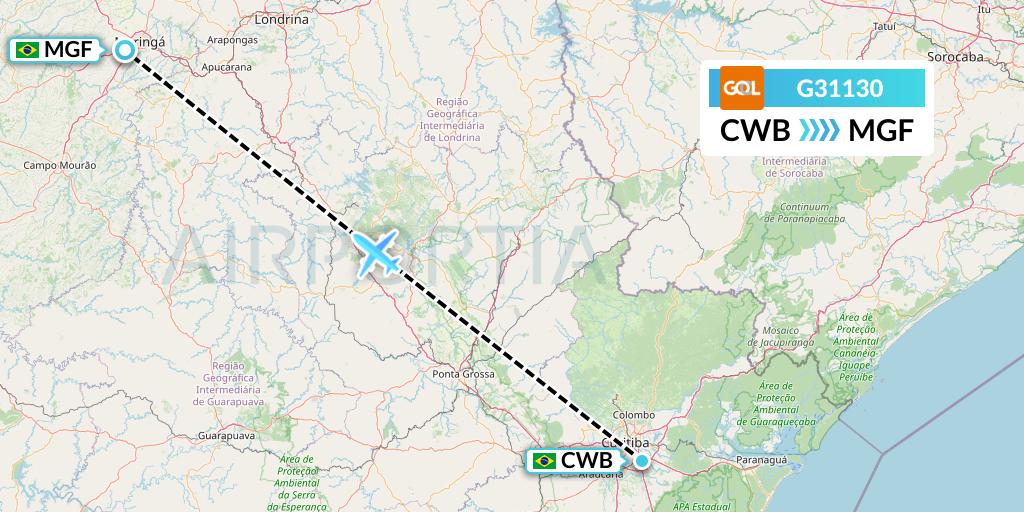 G31130 GOL Transportes Aeros Flight Map: Curitiba to Maringa