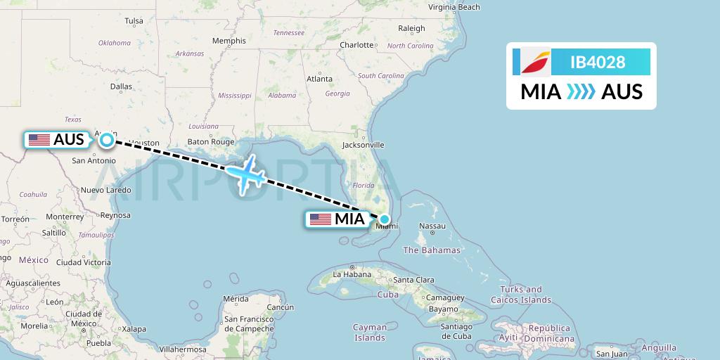 IB4028 Iberia Flight Map: Miami to Austin