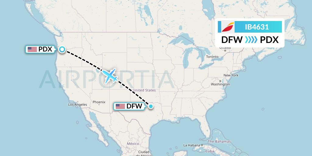 IB4631 Iberia Flight Map: Dallas to Portland