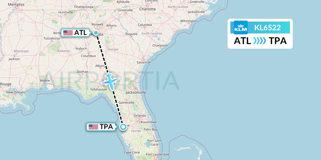 KL6522 KLM Flight Map: Atlanta to Tampa