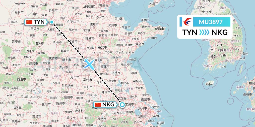 MU3897 China Eastern Airlines Flight Map: Taiyuan to Nanjing