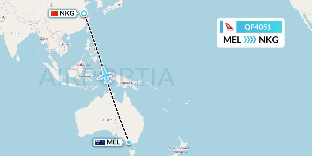 QF4051 Qantas Flight Map: Melbourne to Nanjing