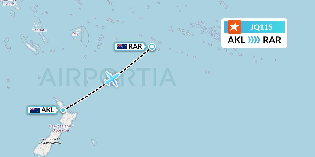 JQ115 Jetstar Airways Flight Map: Auckland to Avarua
