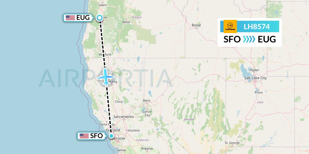 LH8574 Lufthansa Flight Map: San Francisco to Eugene
