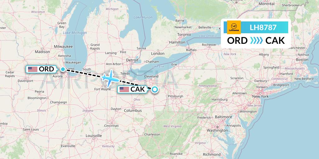 LH8787 Lufthansa Flight Map: Chicago to Akron