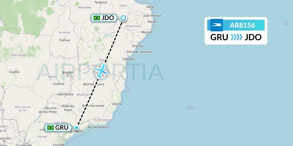 AR8156 Aerolineas Argentinas Flight Map: Sao Paulo to Juazeiro Do Norte
